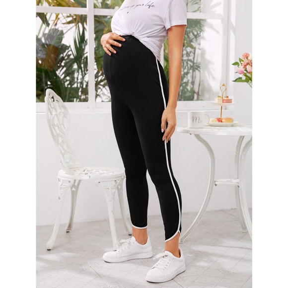 Maternity Contrast Binding Curved Hem Leggings - Picture 4 of 5